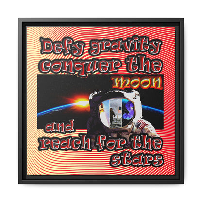 defy conquer reach - framed canvas art (yellow-orange wave)