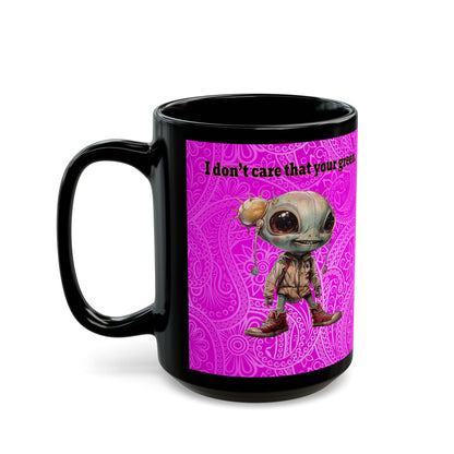 I don't care that your grey - Black Mug (pink swirl)
