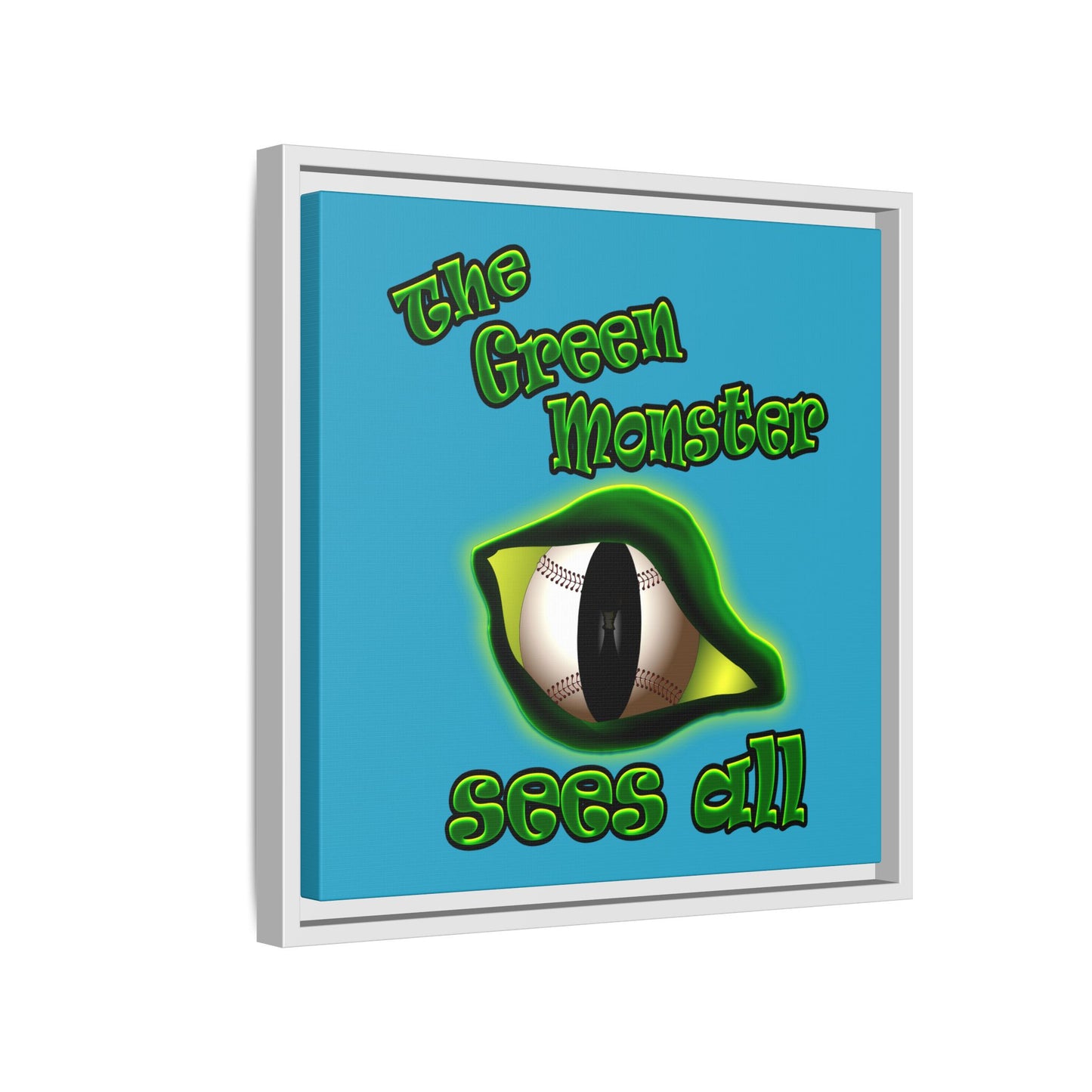 green monster - framed canvas art (turquoise)