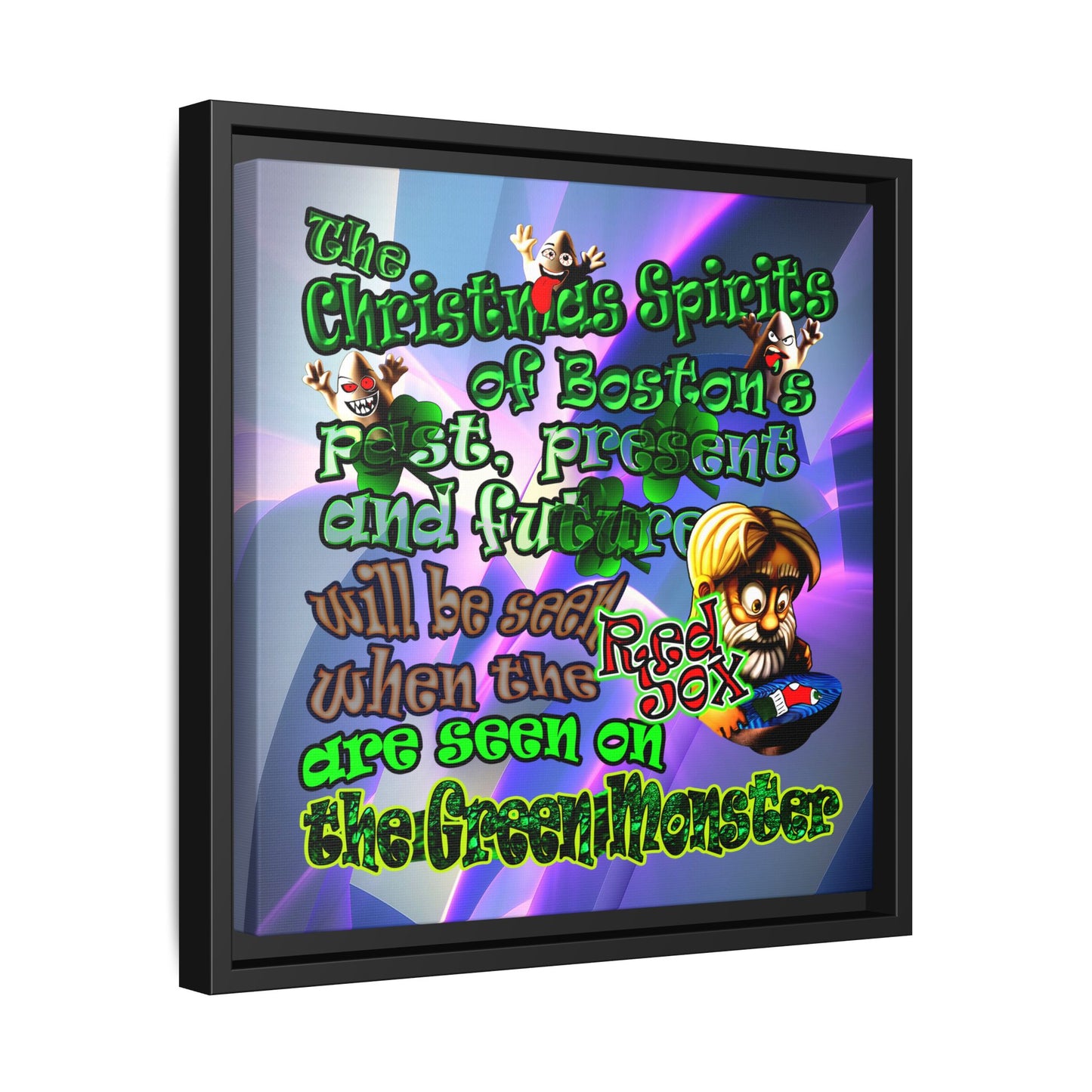 christmas spirits of boston - framed canvas art (grey-pink wave)