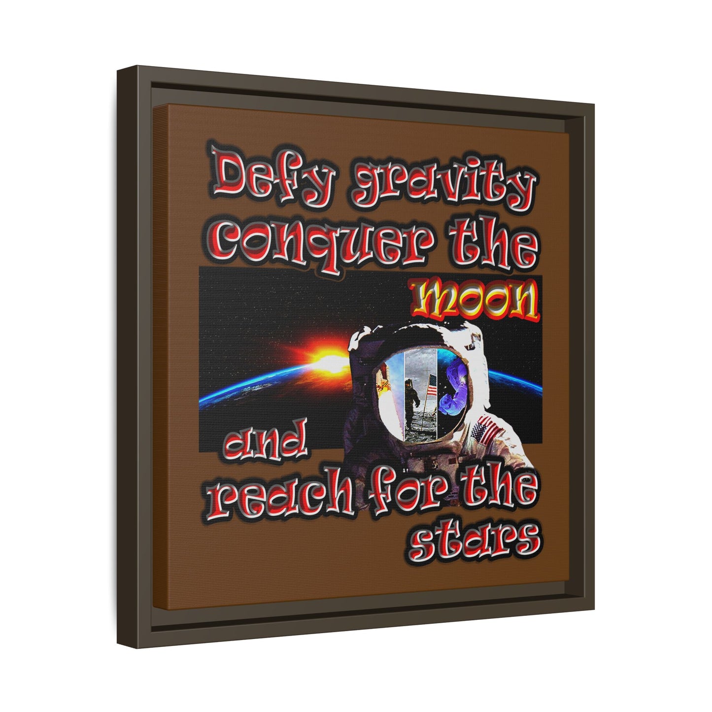 defy conquer reach - framed canvas art (brown)