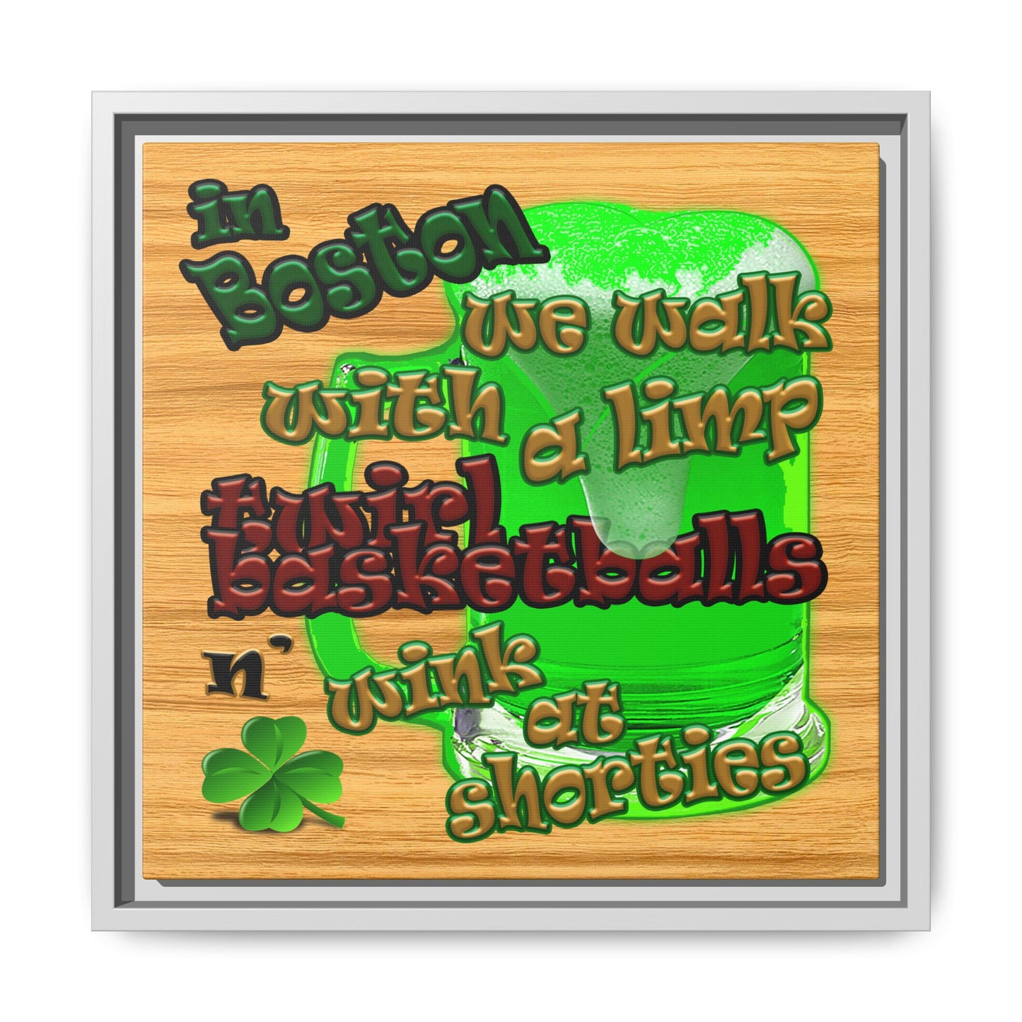 celtics logo - framed canvas art (butterscotch wood finish)