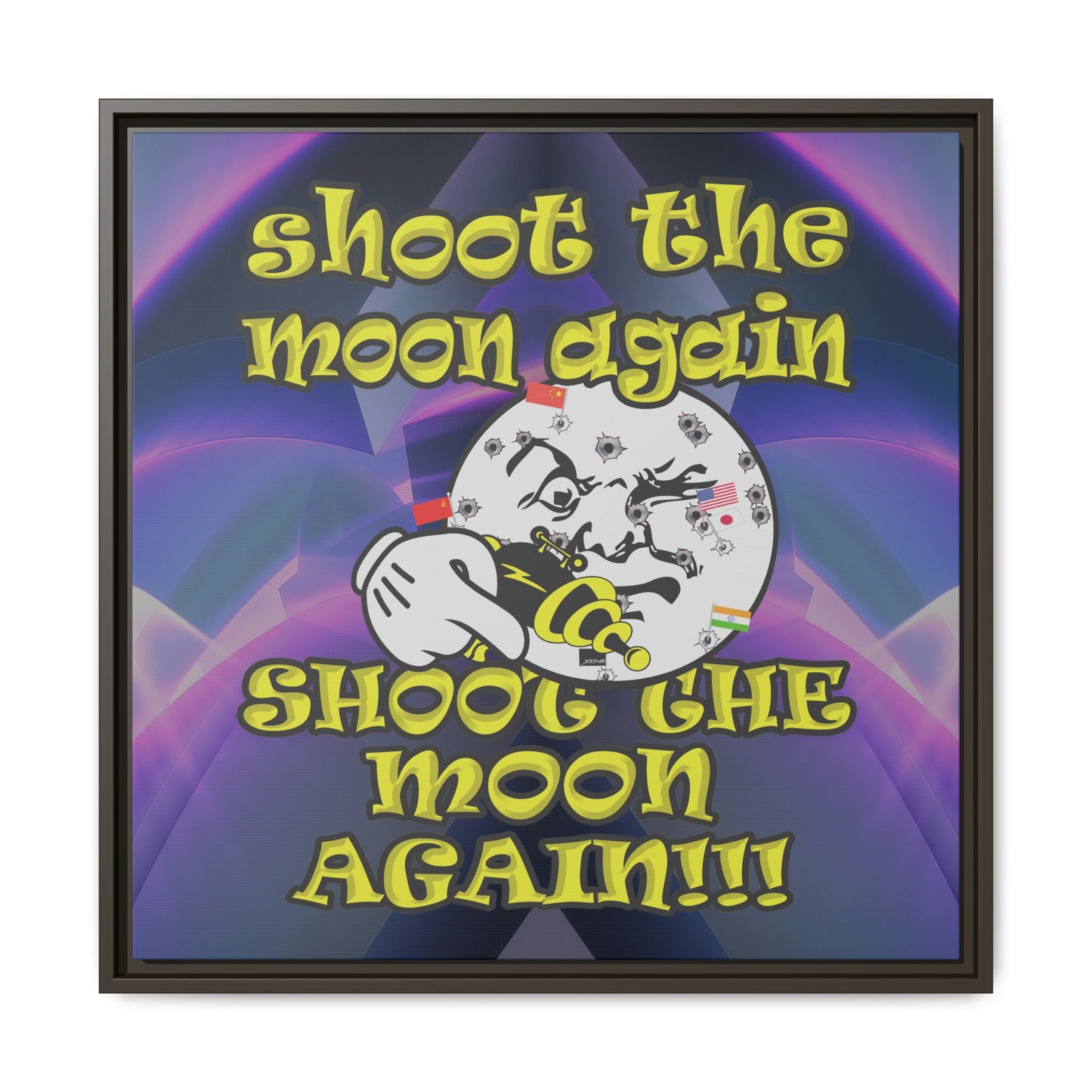 shoot the moon again - framed canvas art (grey-pink wave)