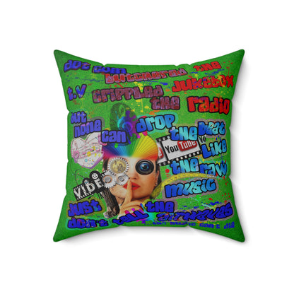 drop the beat - Spun Polyester Square Pillow - (green turf)