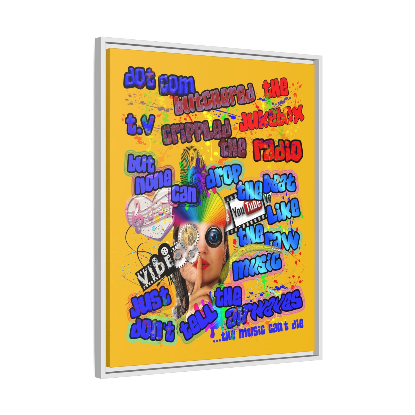 drop the beat - framed canvas art (yellow)