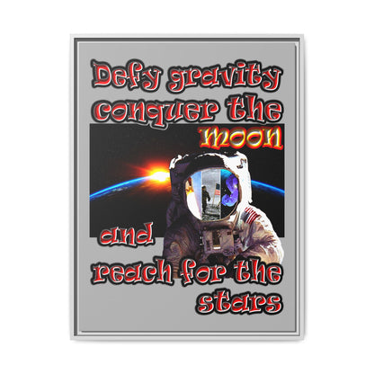 defy conquer reach - framed canvas art (light grey)