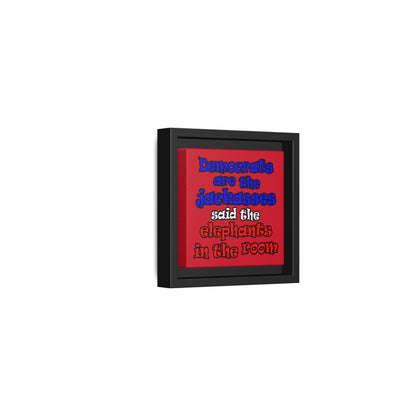 donkeys and elephants - framed canvas art (dark red)
