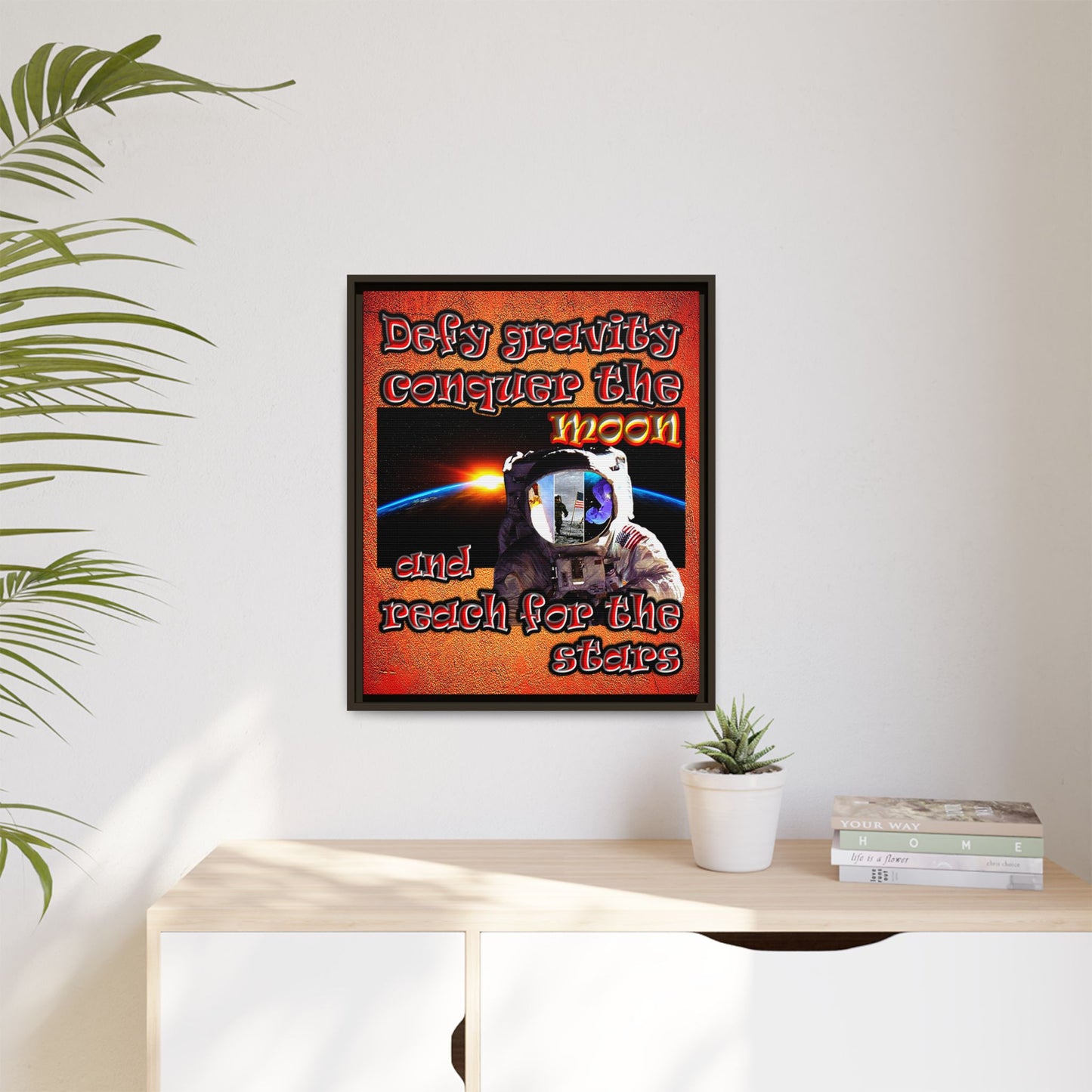 defy conquer reach - framed canvas art (burnt orange)