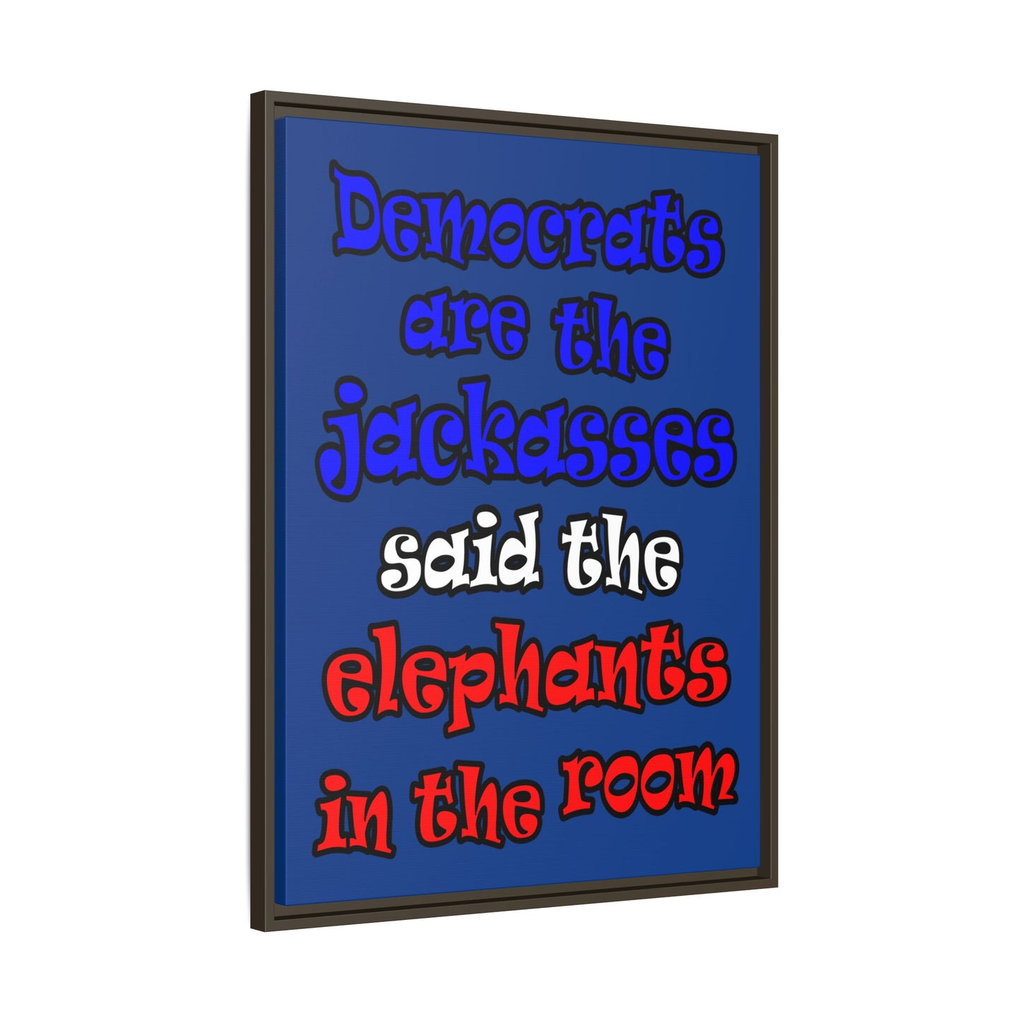 donkeys and elephants - framed canvas art (dark blue)