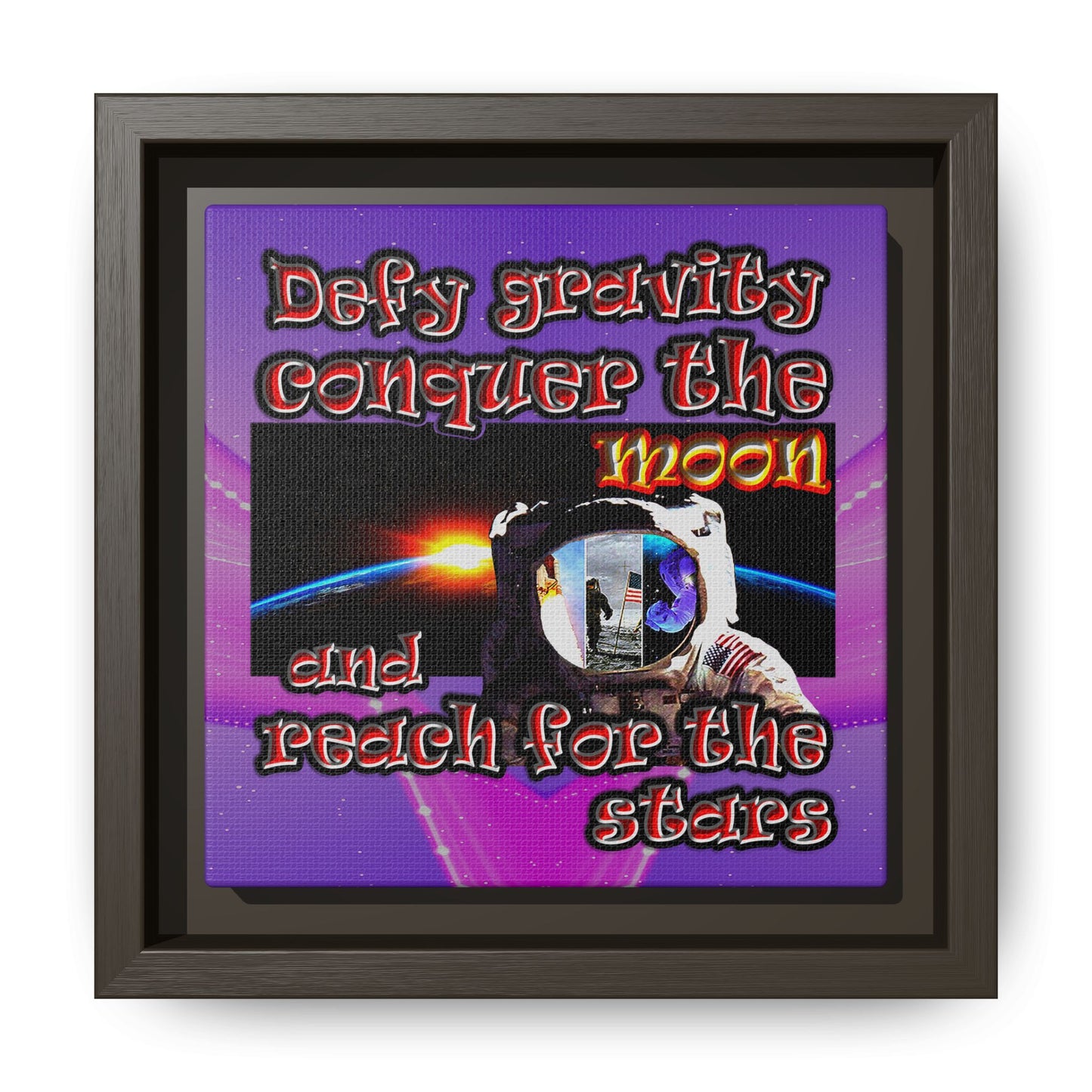 defy conquer reach - framed canvas art (purple-pink wave)