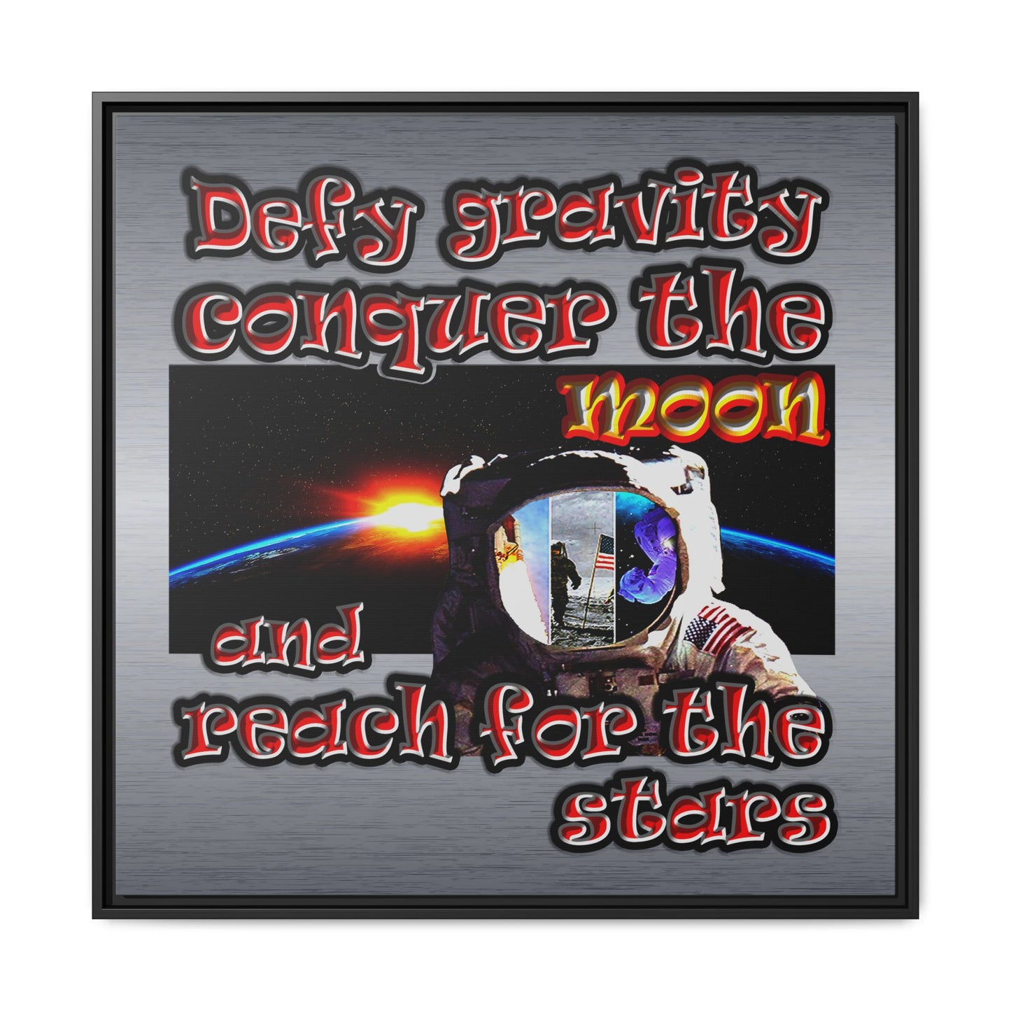 defy conquer reach - framed canvas art (brushed nickel)