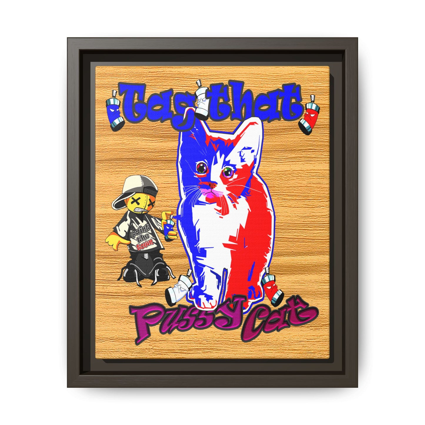 tag that - framed canvas art (butterscotch wood finish)