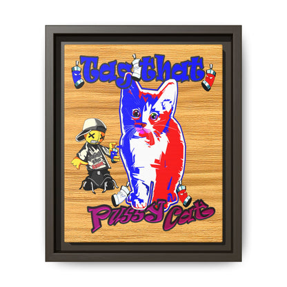 tag that - framed canvas art (butterscotch wood finish)