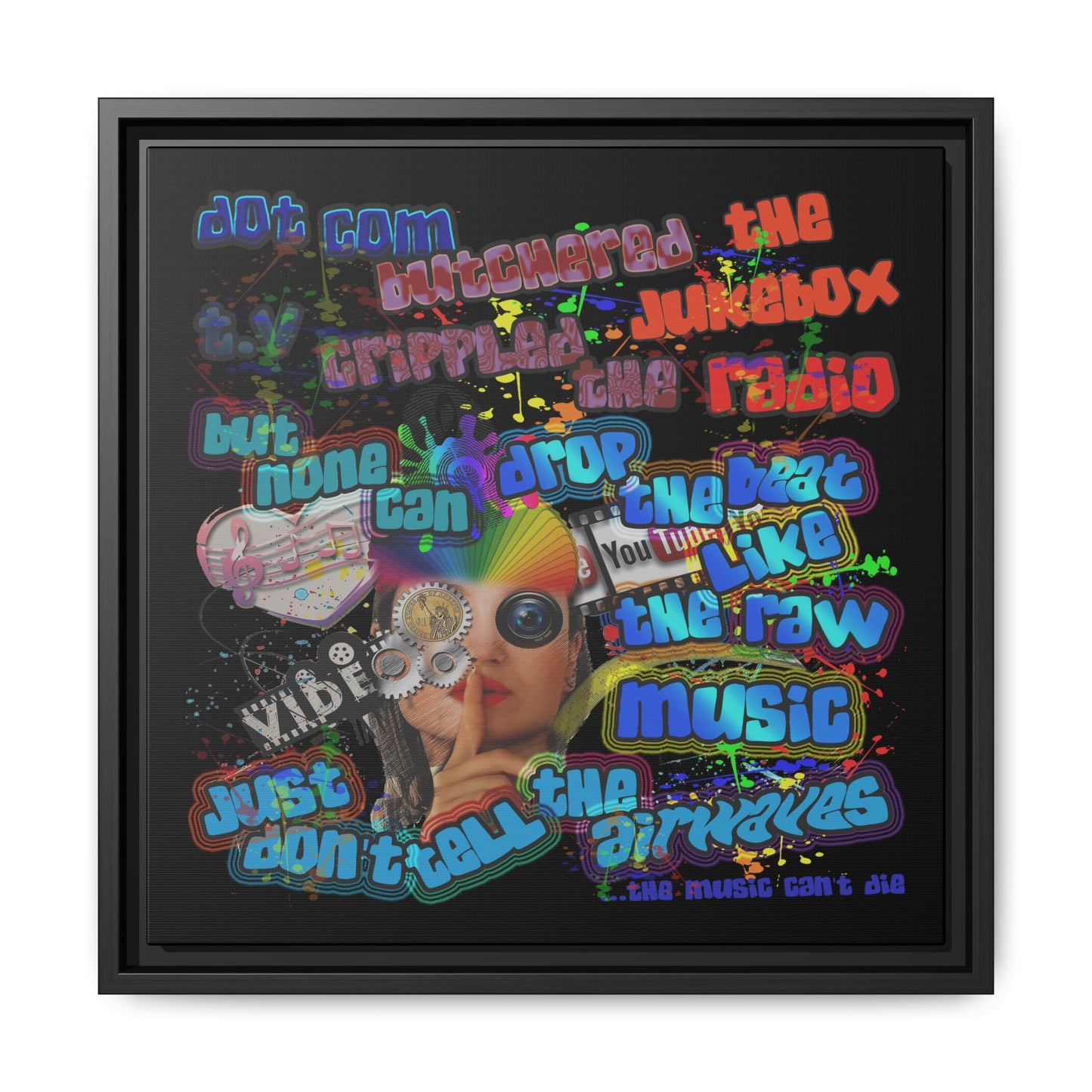 drop the beat - framed canvas art (black)