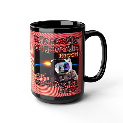 defy conquer reach - Black Mug (yellow-orange wave)