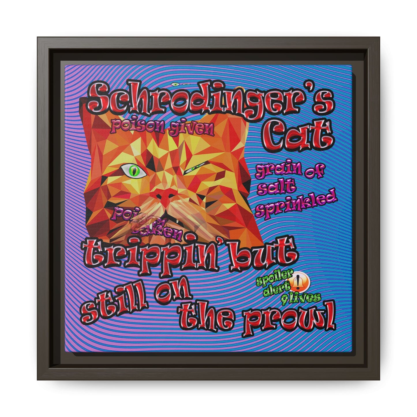 schrodinger's cat - framed canvas art (light blue-purple wave)