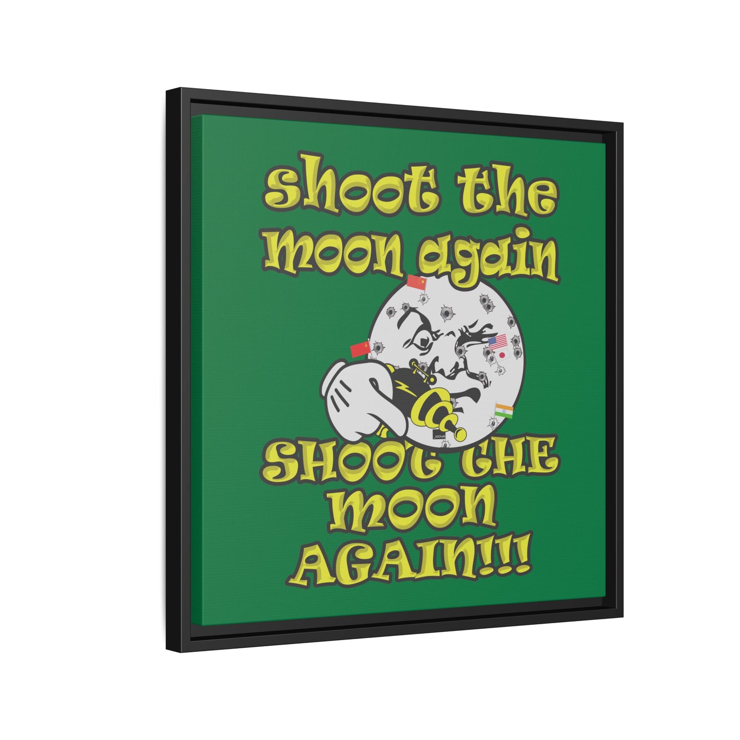 shoot the moon again - framed canvas art (dark green)
