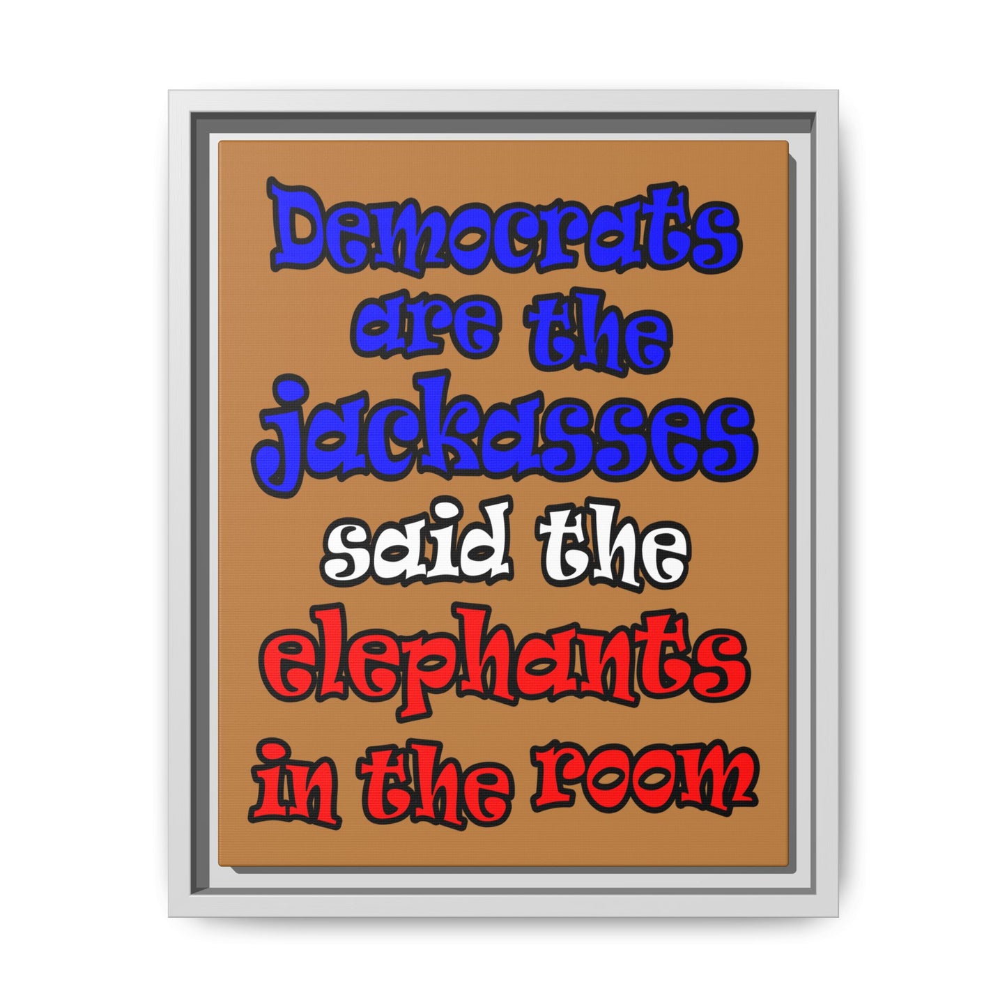 donkeys and elephants - framed canvas art (light brown)