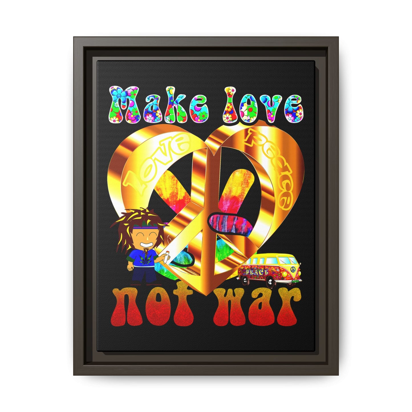 love peace - framed canvas art (black)