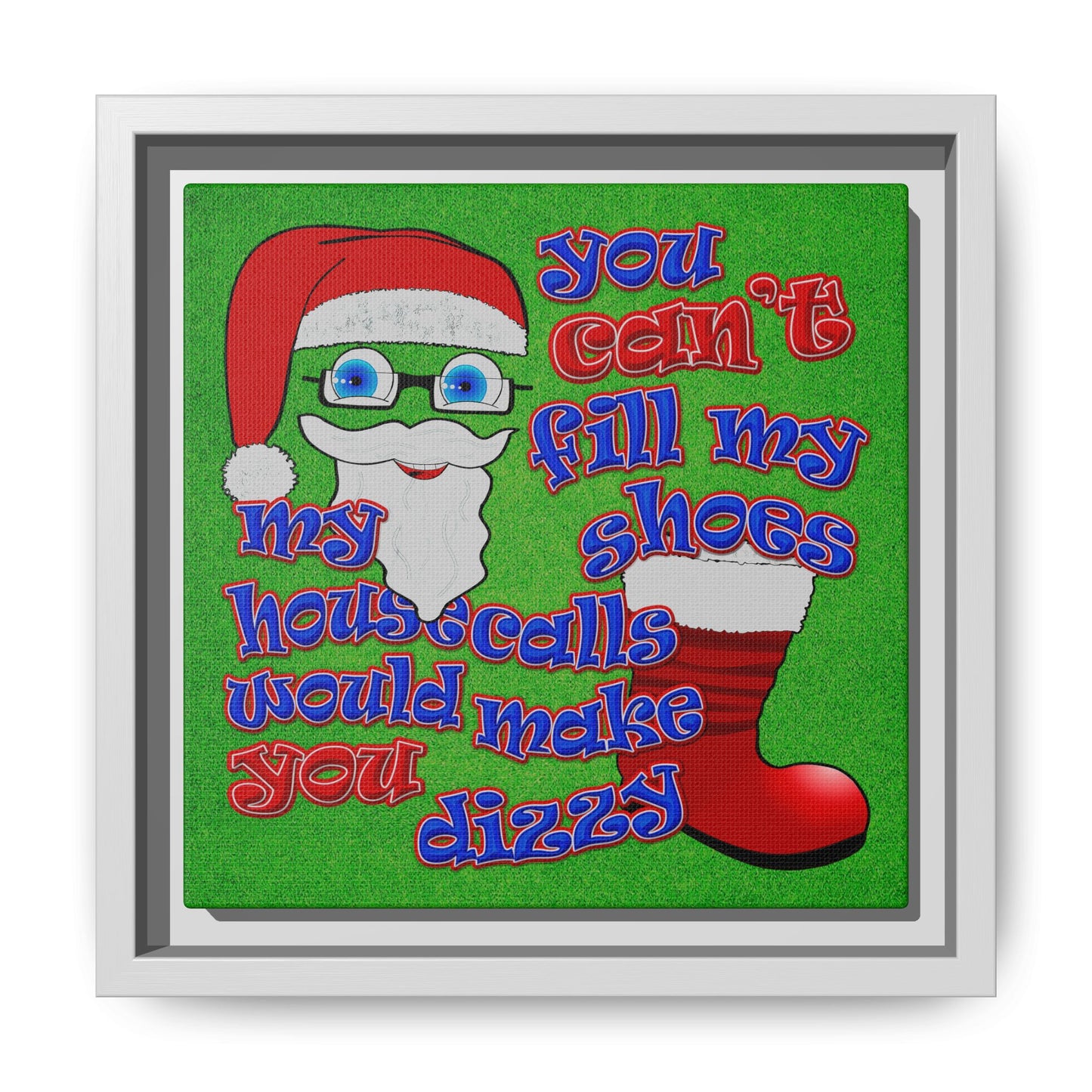 santa's shoes - framed canvas art (green turf)