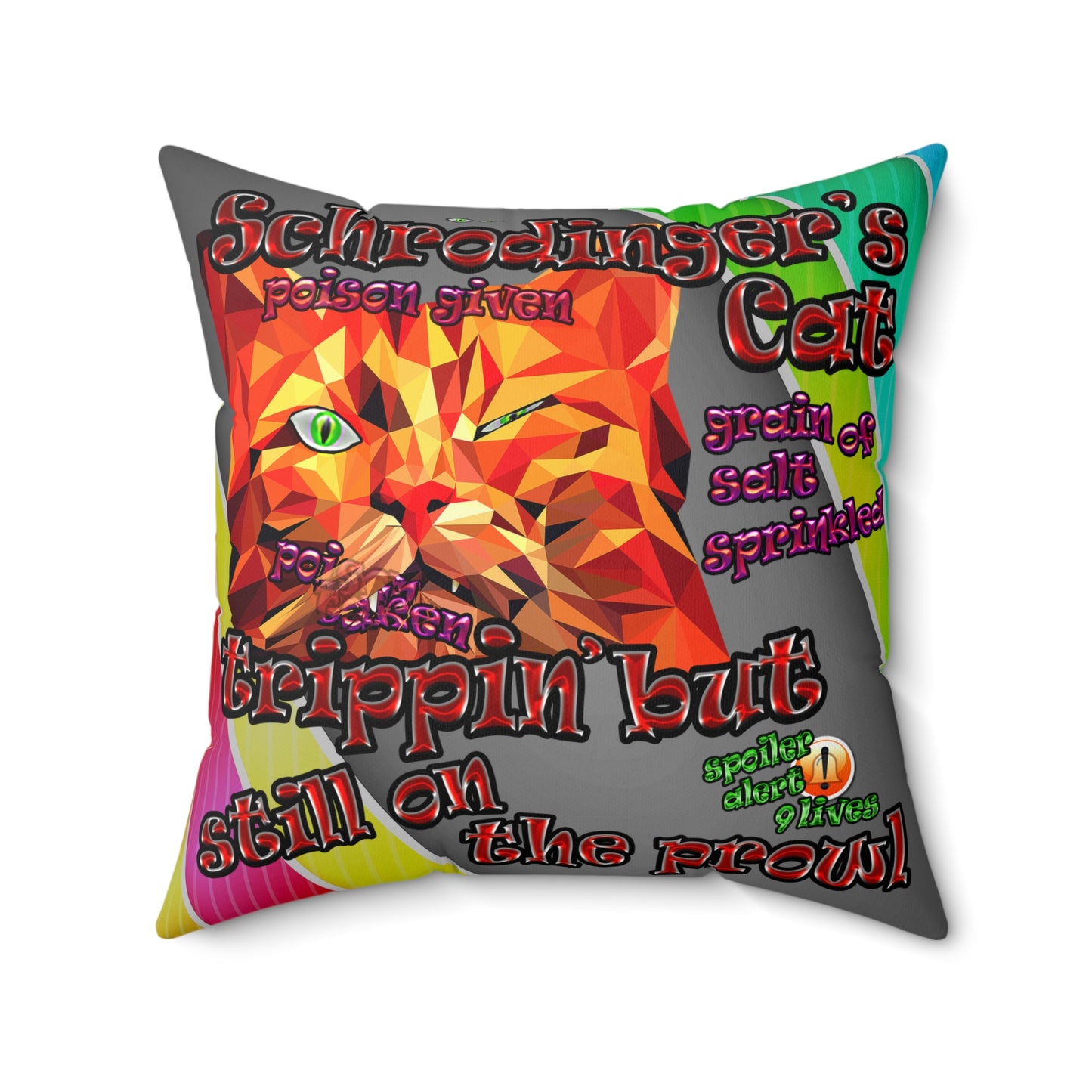 schrodinger's cat - Spun Polyester Square Pillow - (rainbow split)