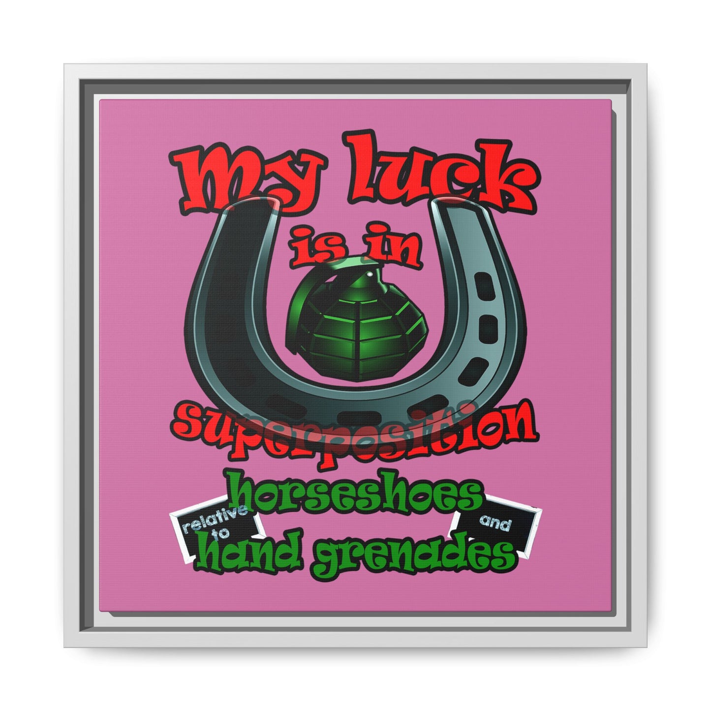 my luck - framed canvas art (light pink)