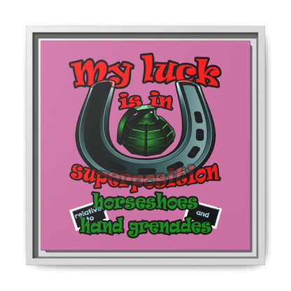 my luck - framed canvas art (light pink)