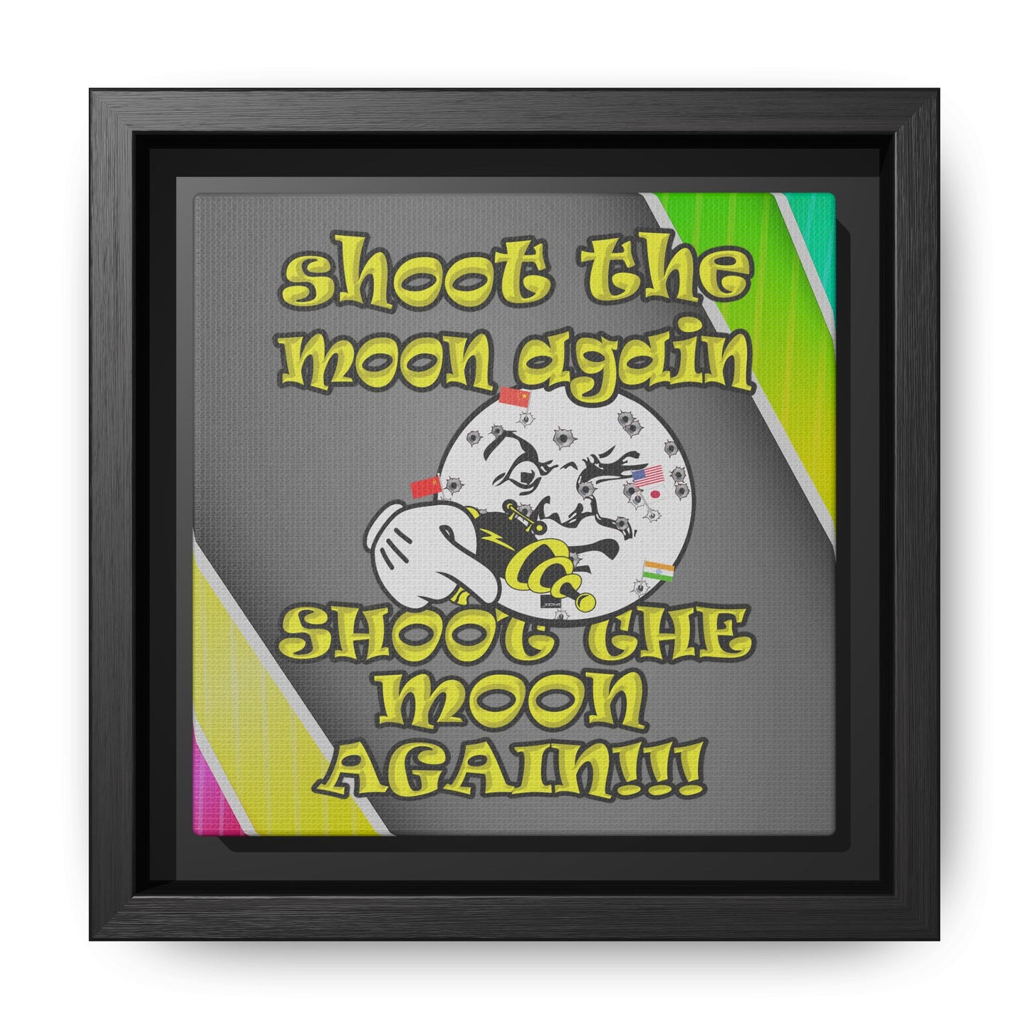 shoot the moon again - framed canvas art (rainbow split)