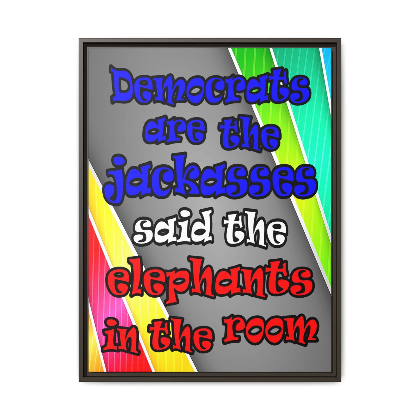 donkeys and elephants - framed canvas art (rainbow split)