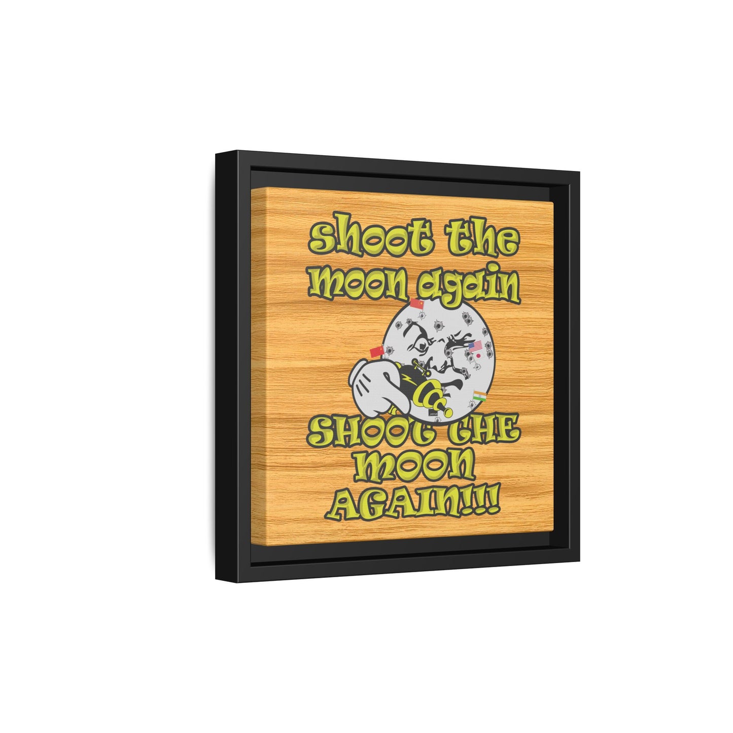 shoot the moon again - framed canvas art (butterscotch wood finish)
