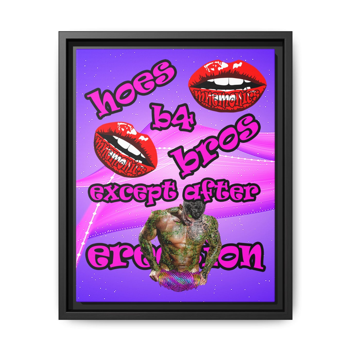 hoes b4 bros - framed canvas art (purple-pink wave)