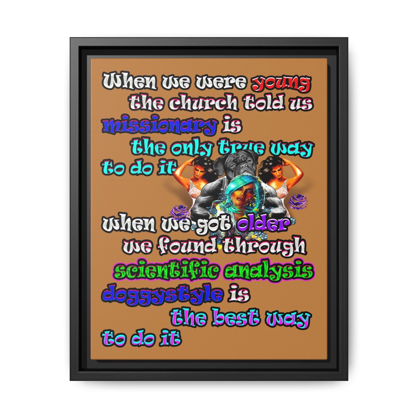 doggystyle - framed canvas art (light brown)