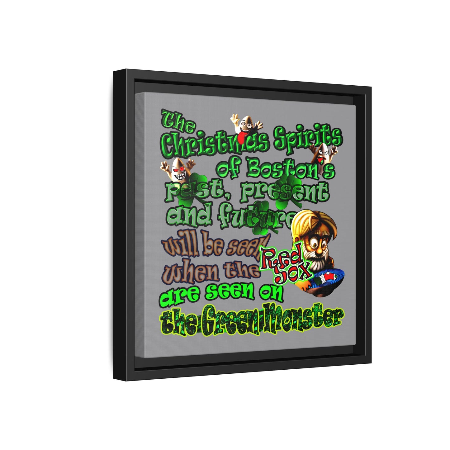 christmas spirits of boston - framed canvas art (grey)