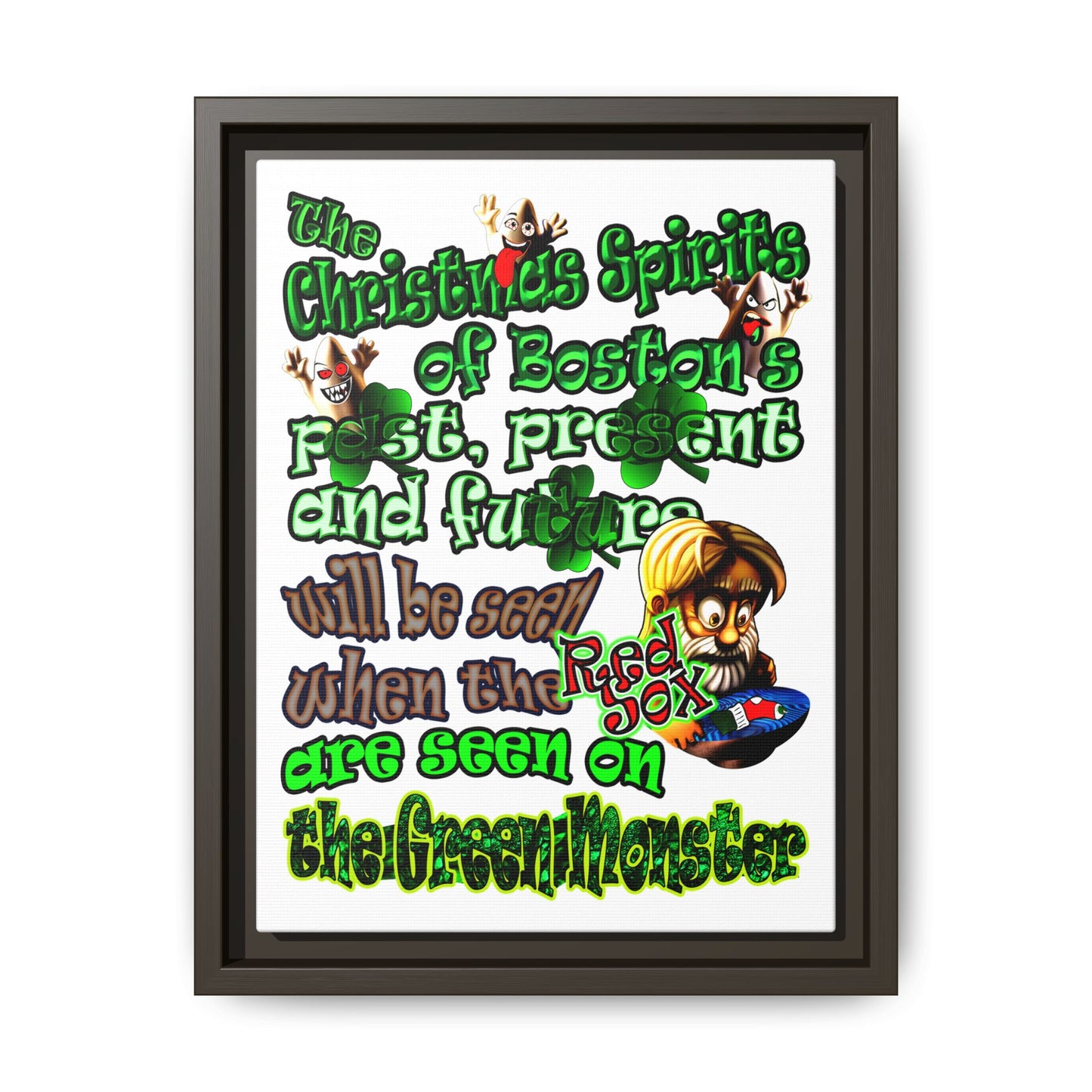 christmas spirits of boston - framed canvas art (white)