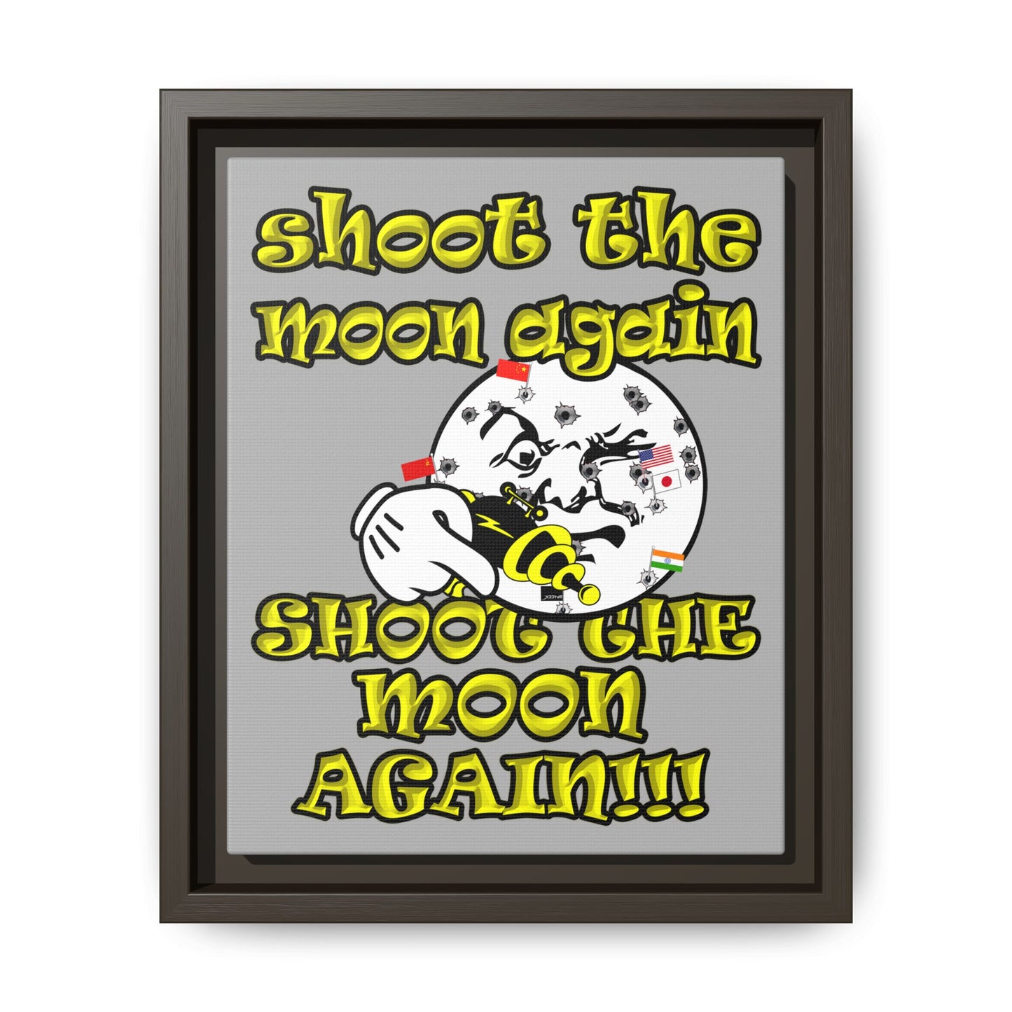 shoot the moon again - framed canvas art (light grey)