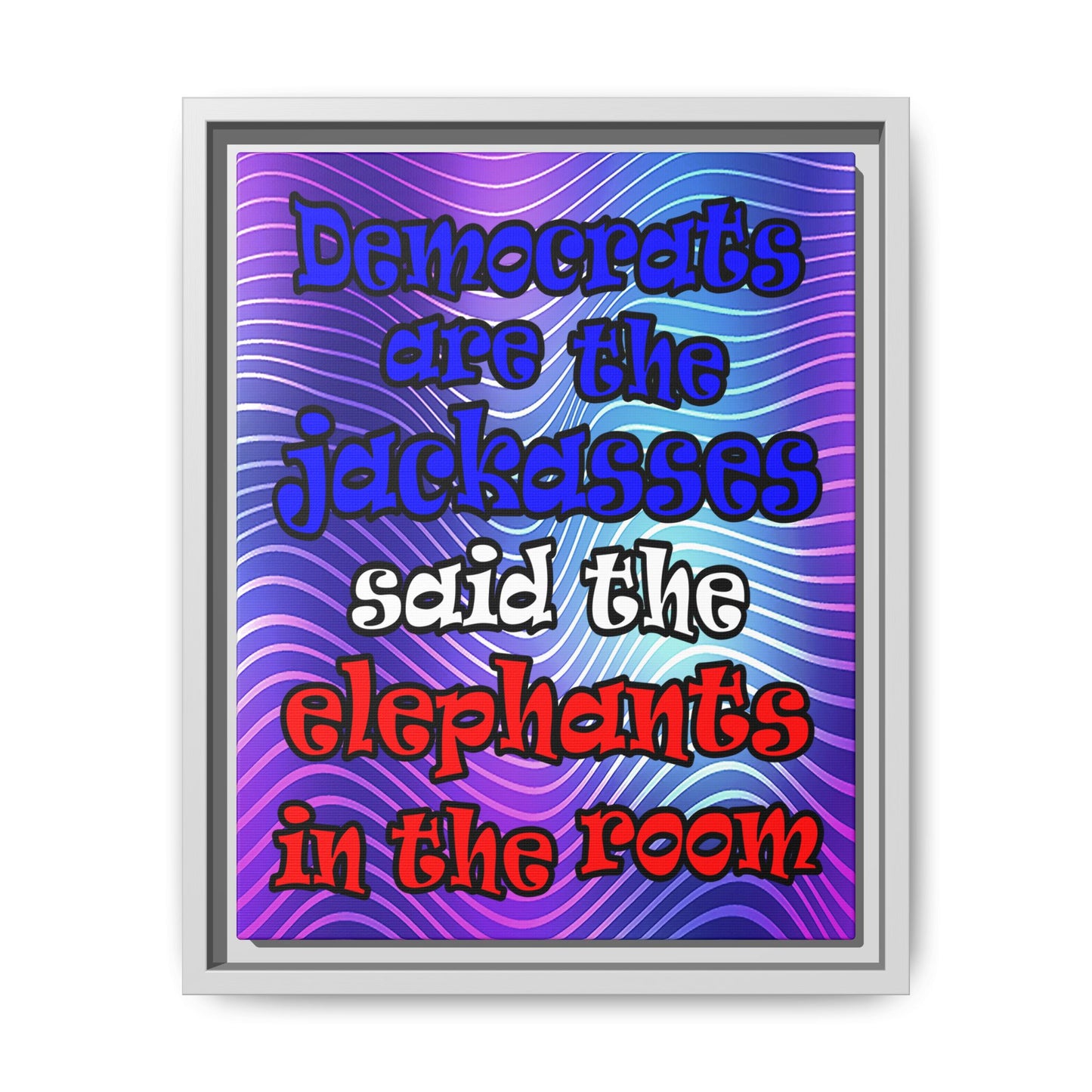 donkeys and elephants - framed canvas art (purple wave)