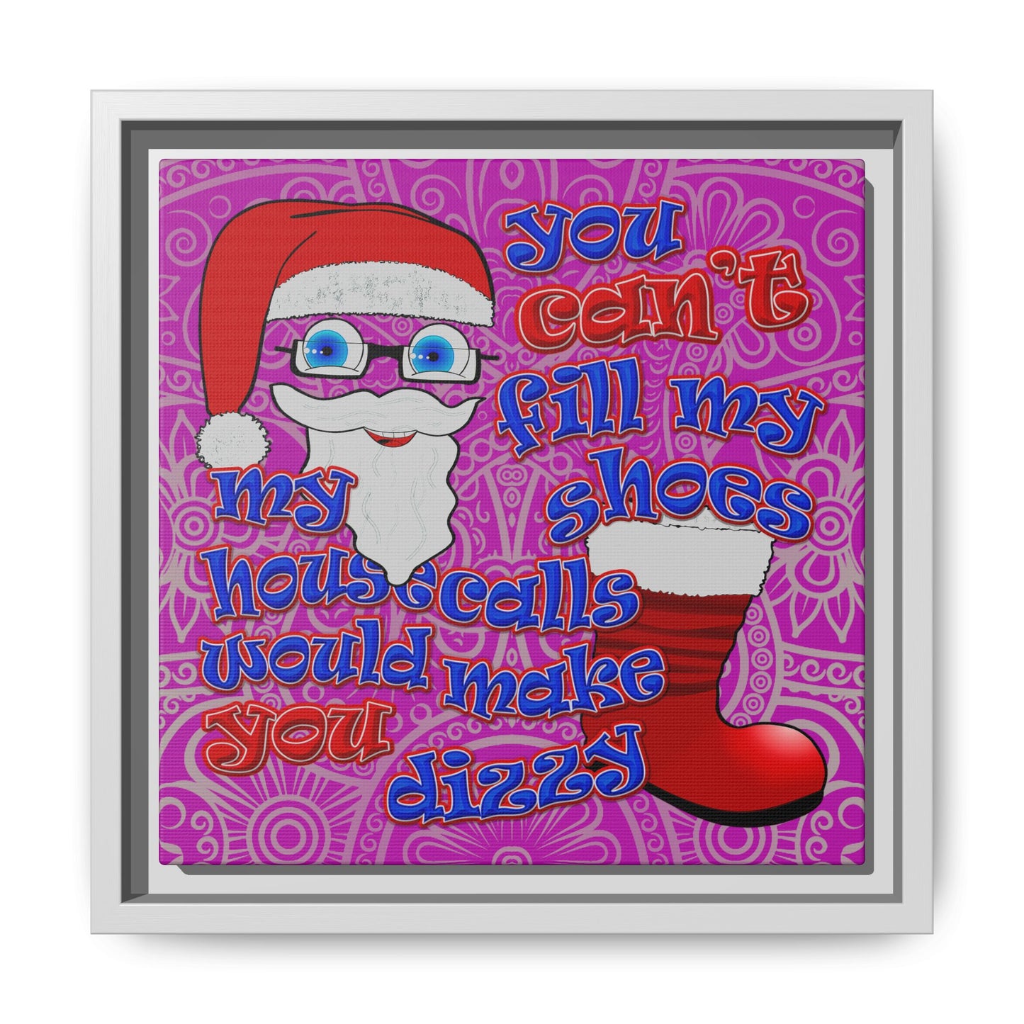 santa's shoes - framed canvas art (pink swirl)