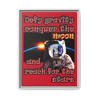 defy conquer reach - framed canvas art (dark red)