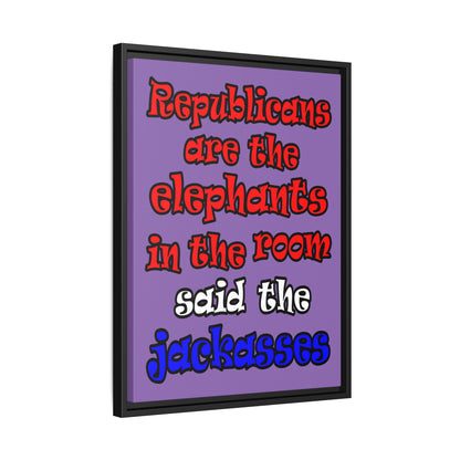 donkeys and elephants - framed canvas art (light purple)