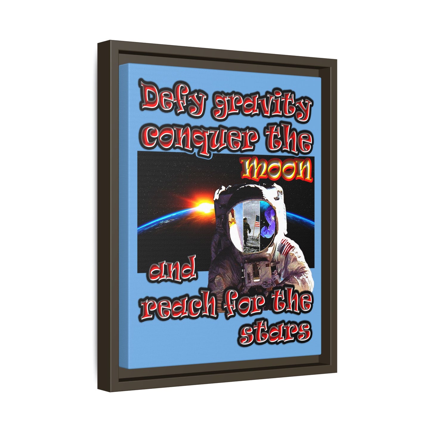 defy conquer reach - framed canvas art (light blue)