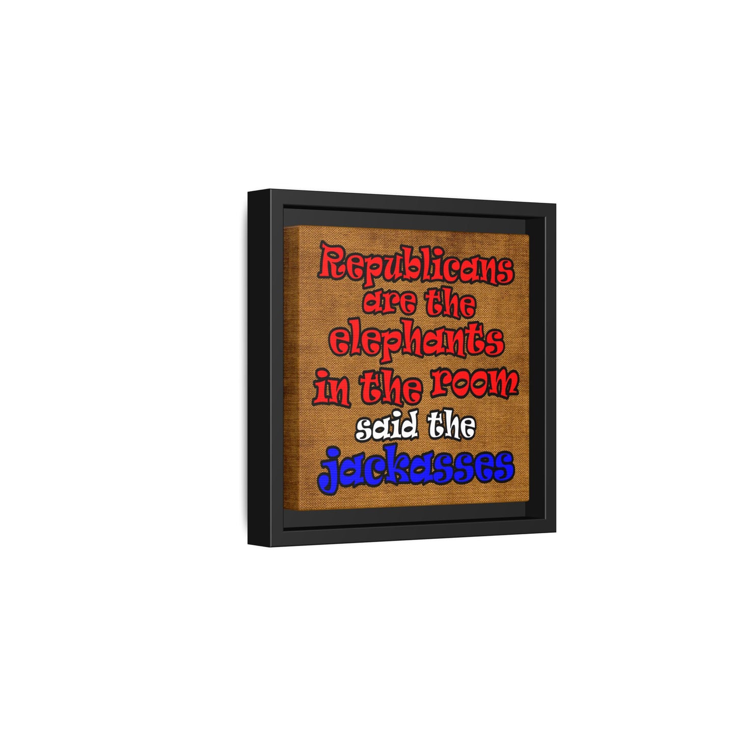 donkeys and elephants - framed canvas art (brown papyrus)