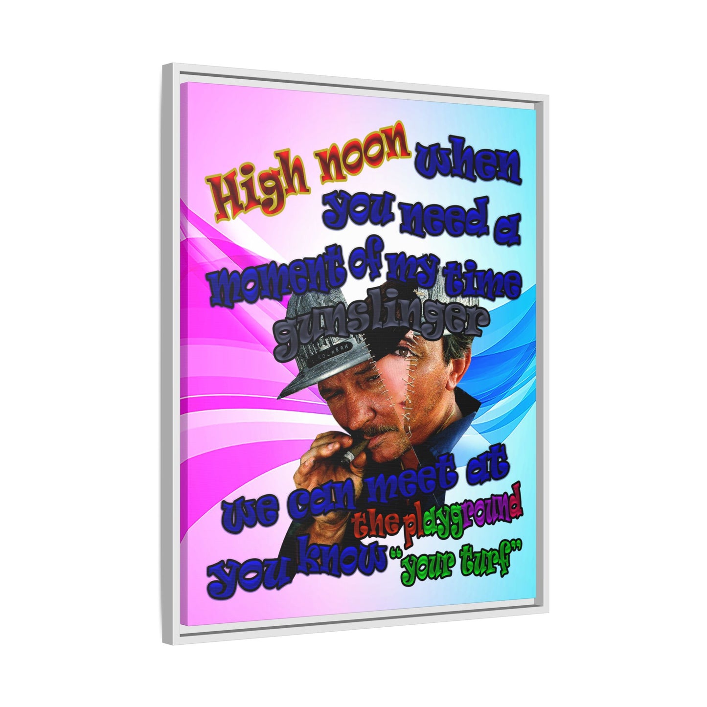 high noon - framed canvas art (light blue-pink wave)