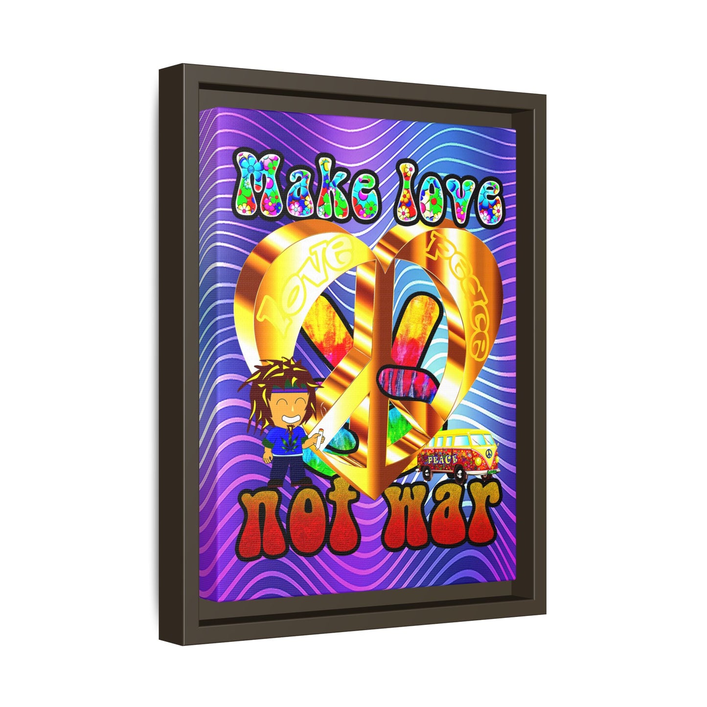 love peace - framed canvas art (purple wave)