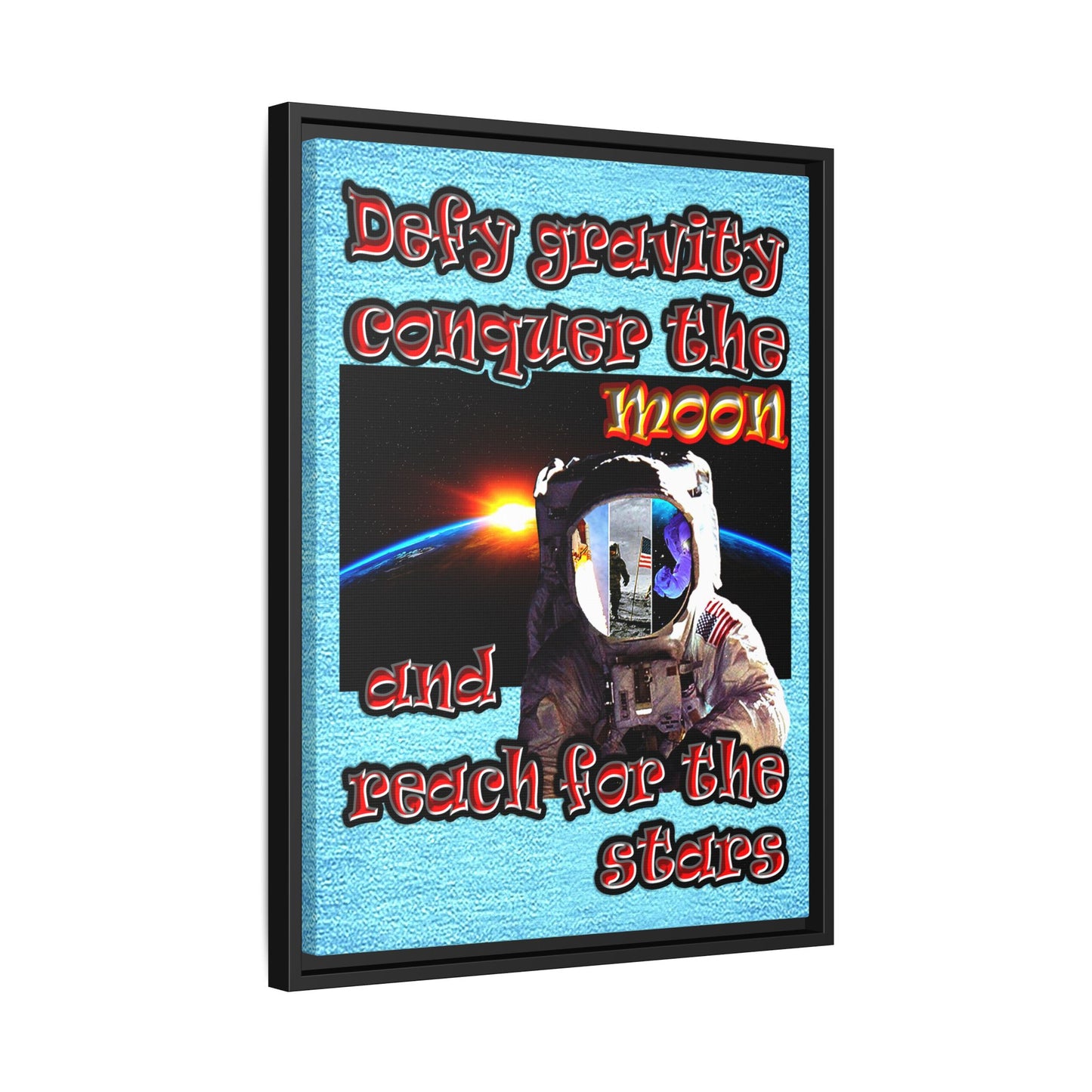 defy conquer reach - framed canvas art (faded blue)