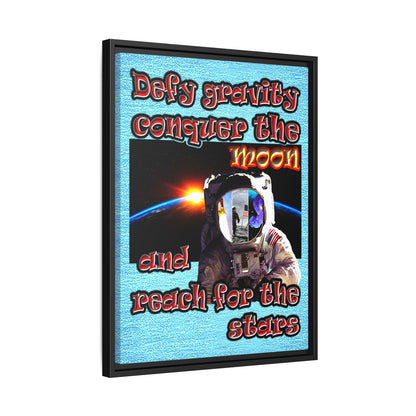 defy conquer reach - framed canvas art (faded blue)