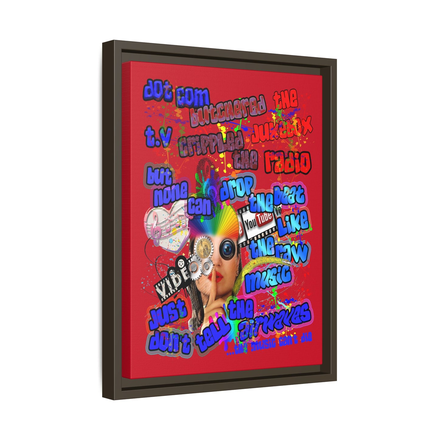 drop the beat - framed canvas art (dark red)