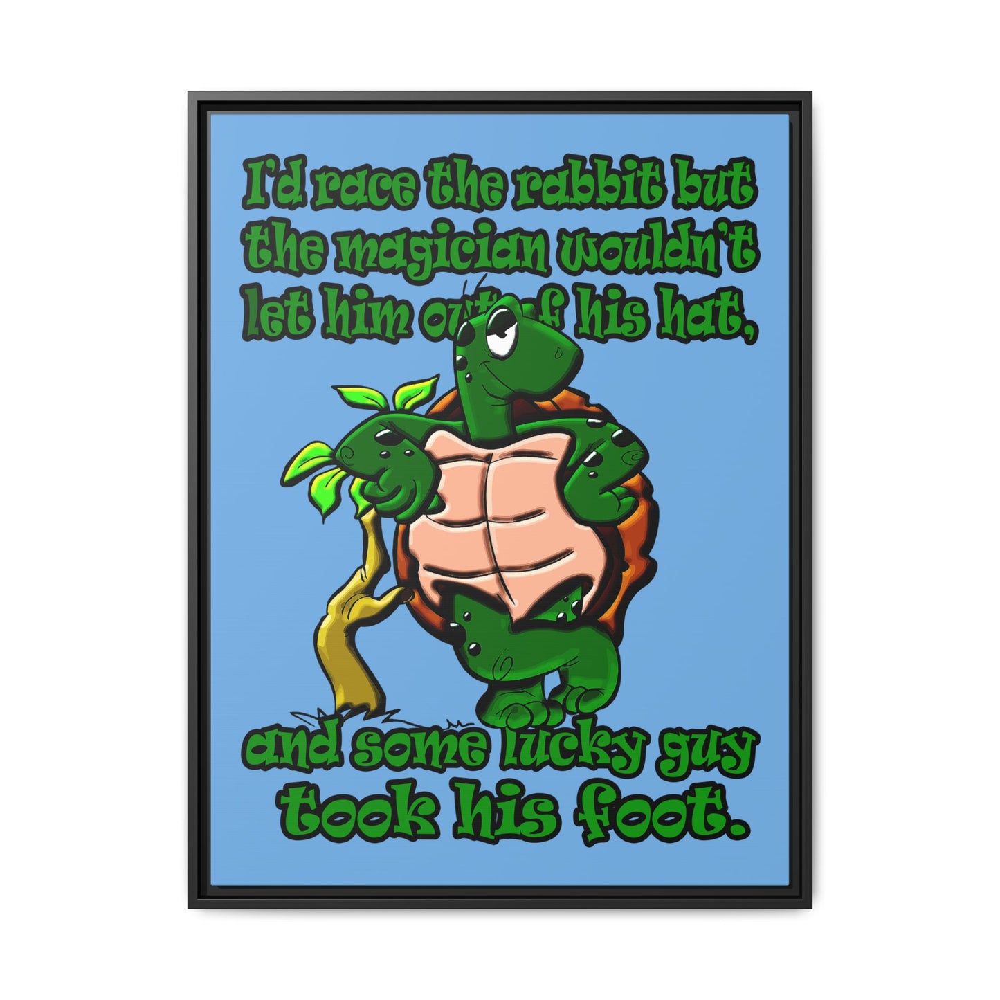 turtle race - framed canvas art (light blue)