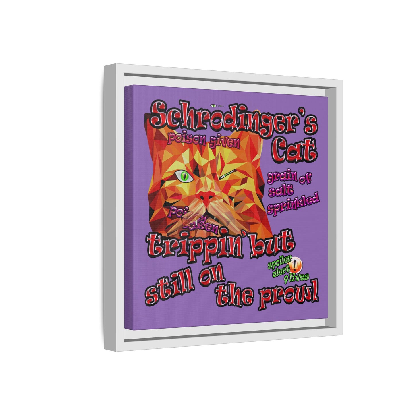 schrodinger's cat - framed canvas art (light purple)