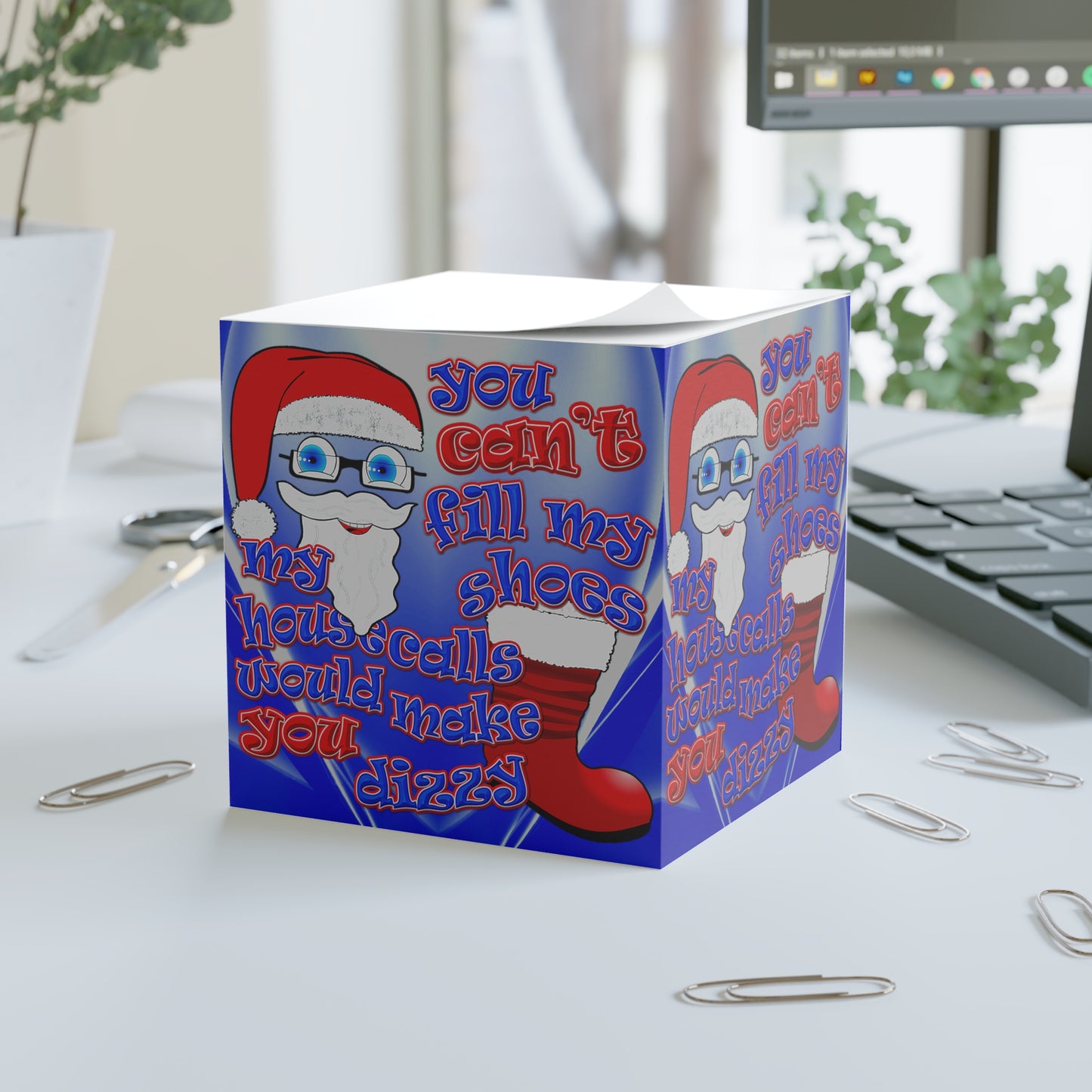 santa's shoes - note cube (blue-white wave)