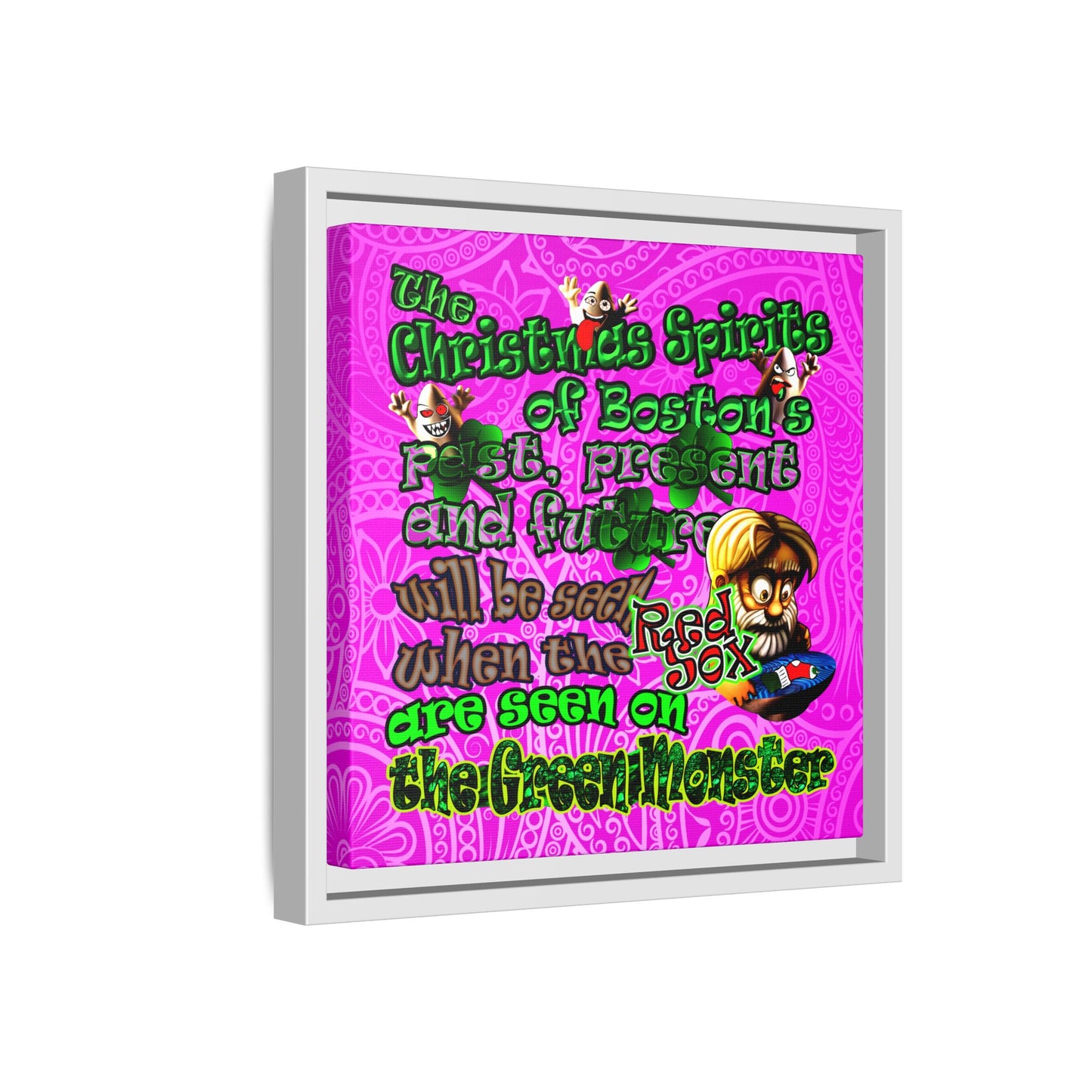 christmas spirits of boston - framed canvas art (pink swirl)